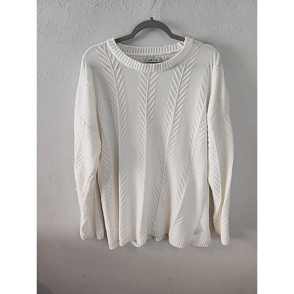 Orvis Women's White Chenille Soft Textured Knit Cozy Pullover Sweater XLarge